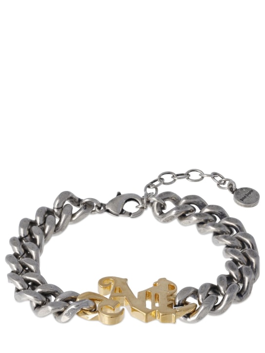 Palm Angels: PA monogram brass chain bracelet - Silver/Gold - men_0 | Luisa Via Roma