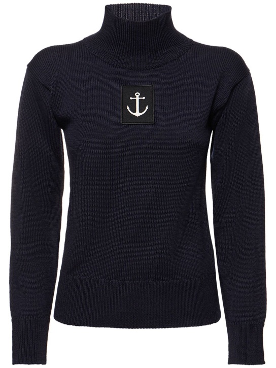 Jil Sander: Wool knit turtleneck sweater w/ logo - Mavi - women_0 | Luisa Via Roma