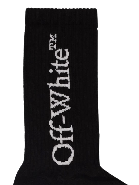 Off-White: Big logo cotton blend mid length socks - Siyah - women_1 | Luisa Via Roma