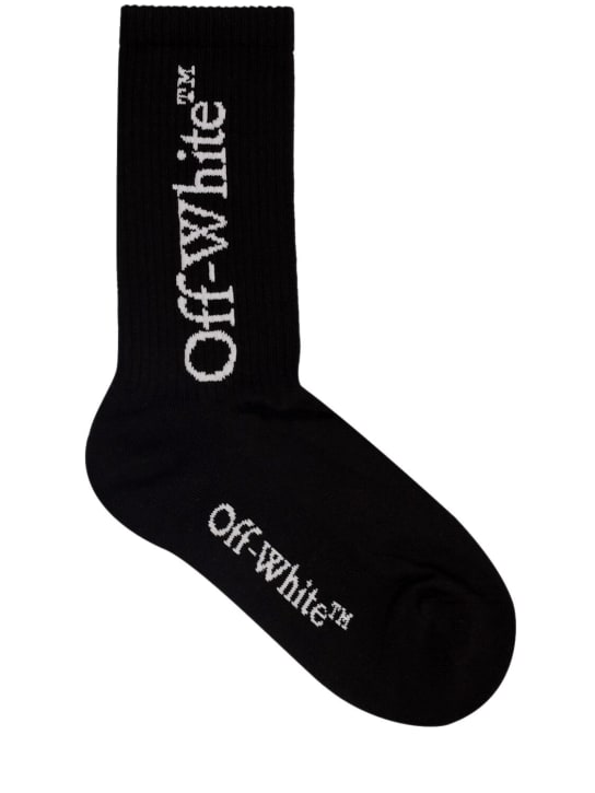 Off-White: Mittellange Socken aus Baumwollmischung mit Logo - Schwarz - women_0 | Luisa Via Roma