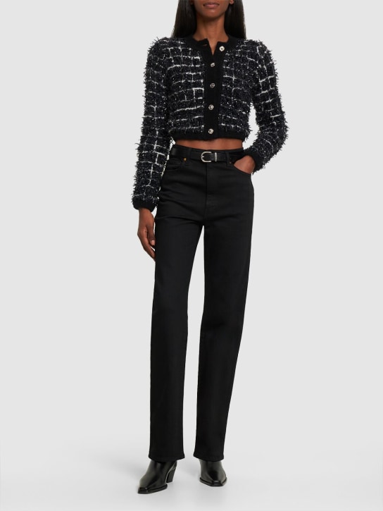 Versace: Knit jacquard cropped jacket - Siyah/Beyaz - women_1 | Luisa Via Roma
