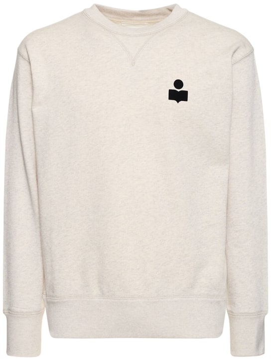 Marant: Flocked logo cotton crewneck sweatshirt - Bej/Siyah - men_0 | Luisa Via Roma