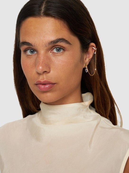 Zimmermann: Austral Draped Huggie mono earring - Gold/Green - women_1 | Luisa Via Roma