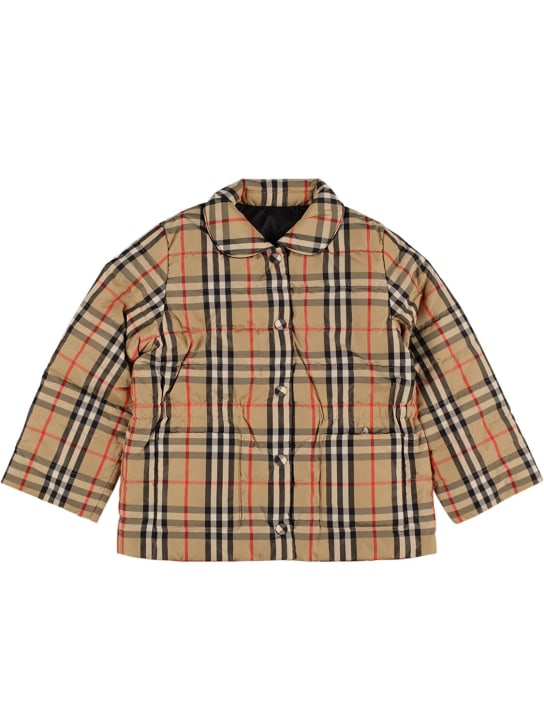 Burberry: Check print quilted nylon down jacket - Beige - kids-boys_0 | Luisa Via Roma