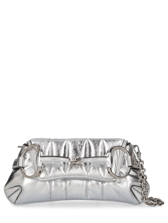 Gucci: Small Gucci Horsebit Chain leather bag - Silber - women_0 | Luisa Via Roma
