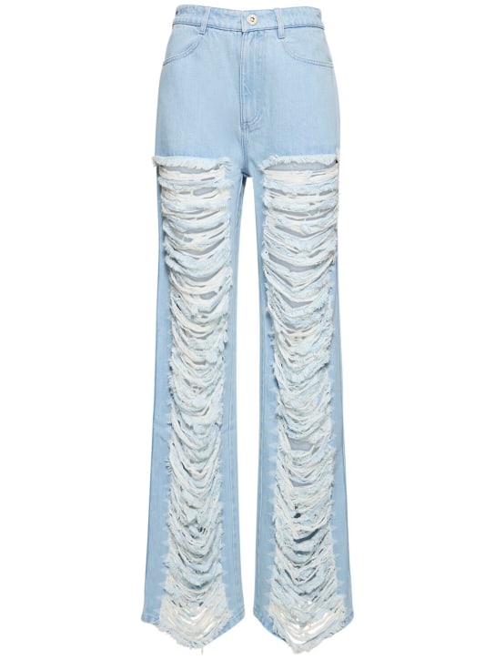 Dion Lee: Distressed cotton denim wide jeans - Light Blue - women_0 | Luisa Via Roma
