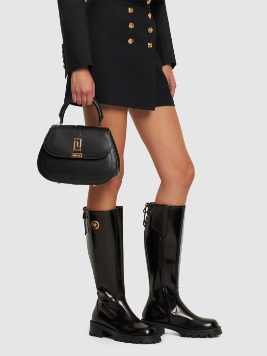 Versace: Medium calf leather top handle bag - Siyah - women_1 | Luisa Via Roma