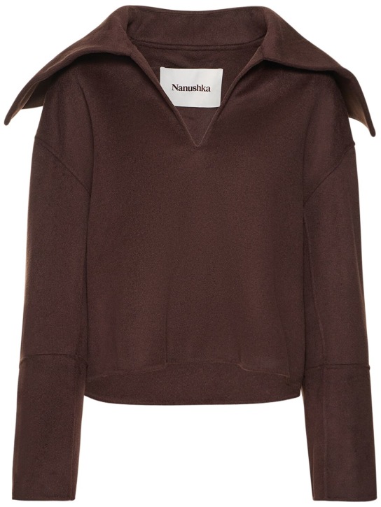 Nanushka: Maxe wool silk v neck sweater - Brown - women_0 | Luisa Via Roma