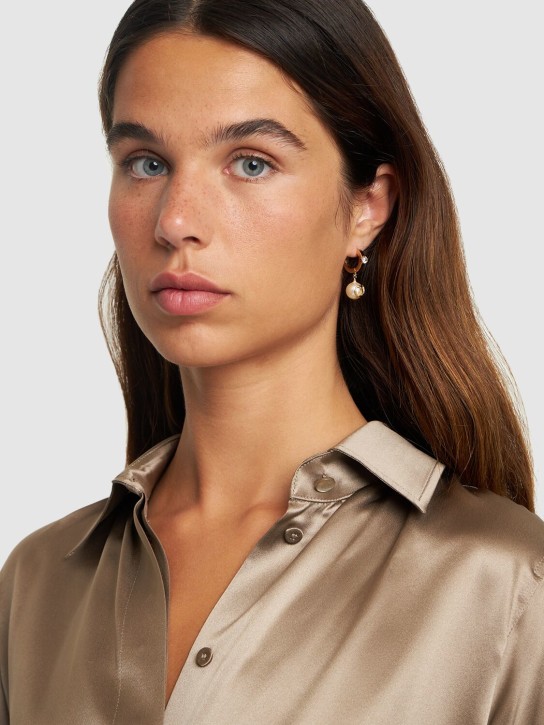 Valentino Garavani: V logo faux pearl hoop earrings - Multi/Gold - women_1 | Luisa Via Roma