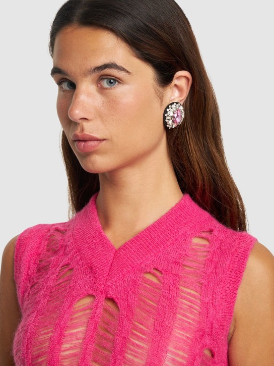 Moschino: Crystal button clip-on earrings - Pink/Crystal - women_1 | Luisa Via Roma