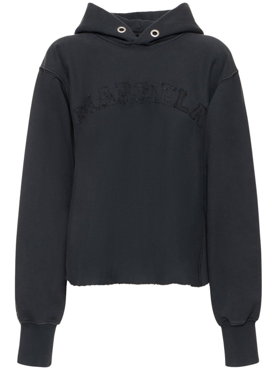 Maison Margiela: Embroidered logo jersey cropped hoodie - Black - women_0 | Luisa Via Roma