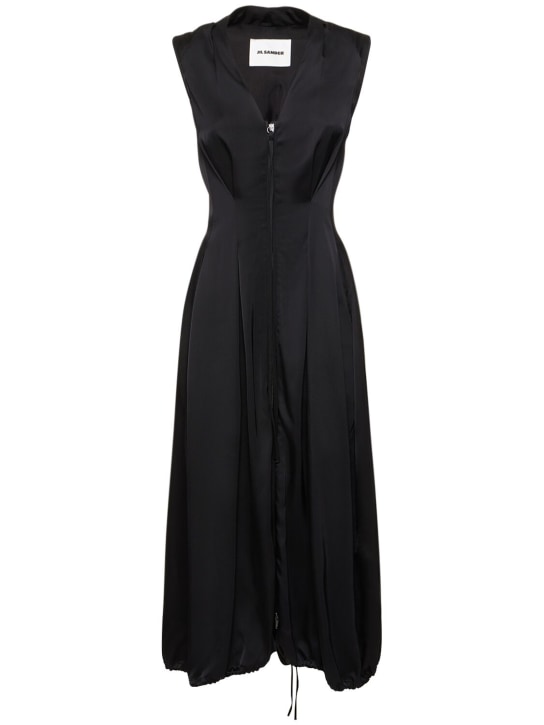 Jil Sander: Viscose & silk sleeveless midi dress - Black - women_0 | Luisa Via Roma