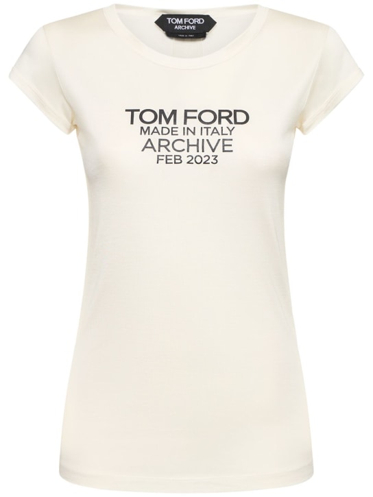 Tom Ford: T-shirt in seta con logo - Bianco - women_0 | Luisa Via Roma