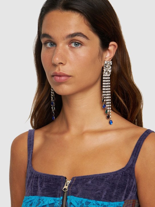 Alessandra Rich: Square earrings w/ fringe - Crystal/Multi - women_1 | Luisa Via Roma