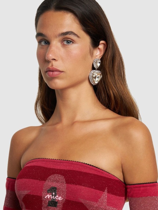 Alessandra Rich: Crystal heart earrings - Gümüş - women_1 | Luisa Via Roma