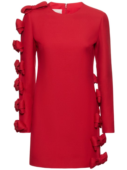 Valentino: Robe courte en crêpe ajouré avec nœuds - Rouge - women_0 | Luisa Via Roma