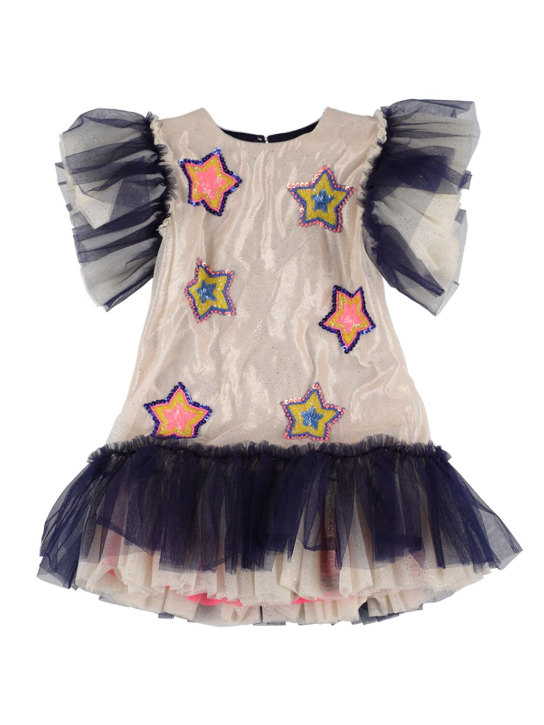 Billieblush: Sequined party dress w/ tulle inserts - Off-White/Navy - kids-girls_0 | Luisa Via Roma