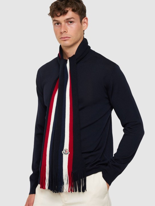 Moncler: Extrafine wool tricolor scarf - Midnight Blue - men_1 | Luisa Via Roma