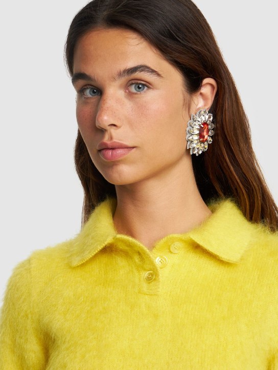Moschino: Crystal clip-on earrings - Red/Crystal - women_1 | Luisa Via Roma