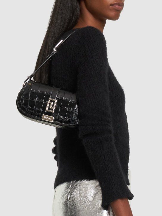 Versace: 迷你鳄鱼压纹皮革单肩包 - Black Palladium - women_1 | Luisa Via Roma