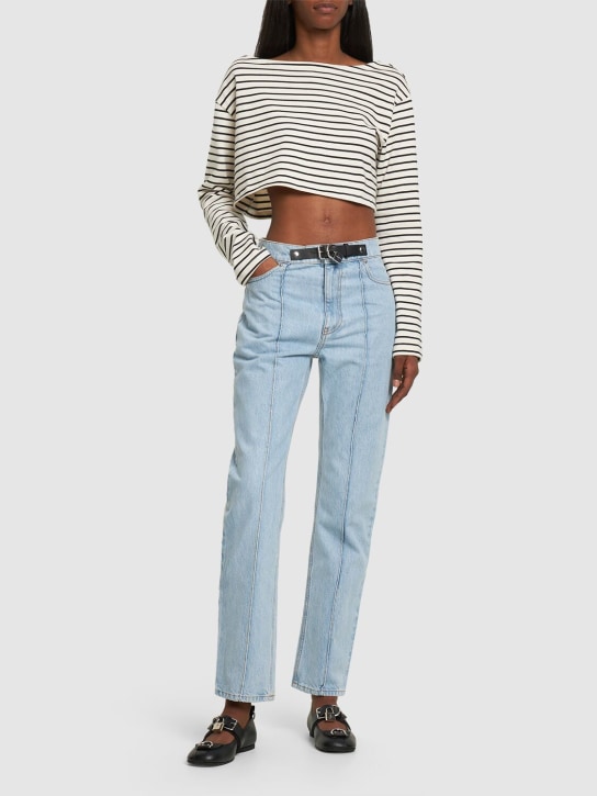 JW Anderson: Cotton denim padlock belt slim fit jeans - Denim - women_1 | Luisa Via Roma
