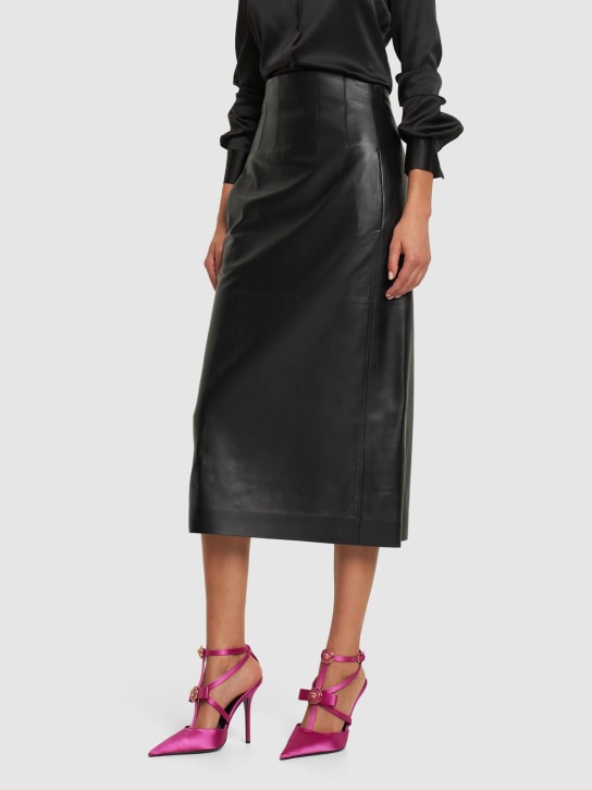 Versace: 110mm Satin slingback heels - Fuşya - women_1 | Luisa Via Roma