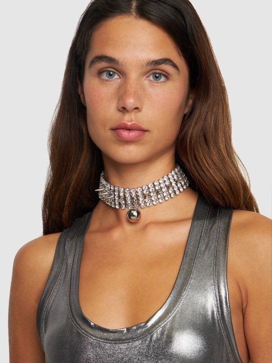 Alessandra Rich: Crystal choker w/ spikes & pendant - Silver - women_1 | Luisa Via Roma