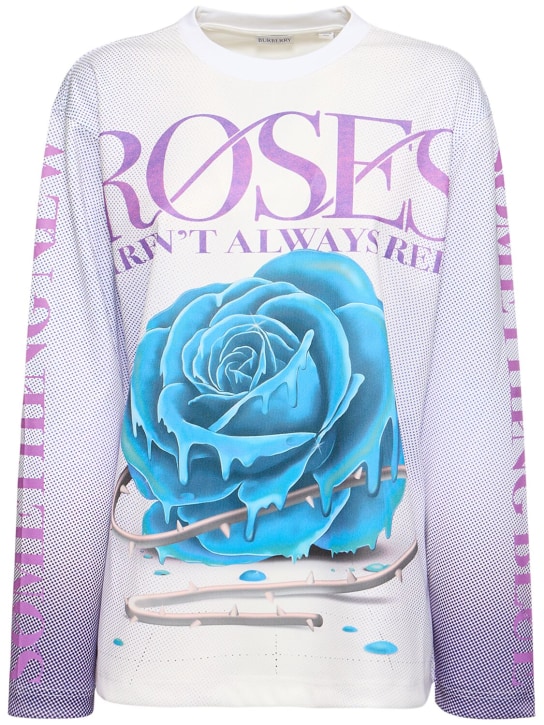 Burberry: Haut manches longues en jersey imprimé roses - Multicolore - women_0 | Luisa Via Roma