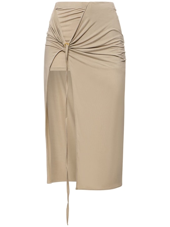 Jacquemus: La Jupe Pareo Croissant铜氨纤维围裹式半身裙 - 浅卡其色 - women_0 | Luisa Via Roma