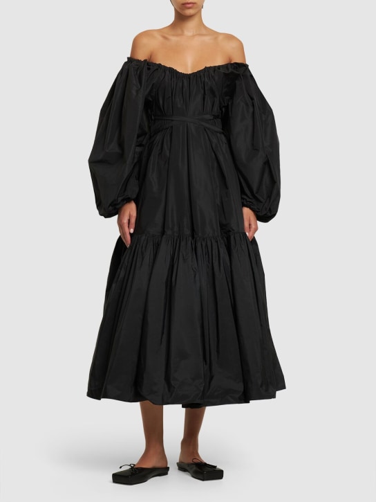 Patou: Robe mi-longue en faille à col bardot - Noir - women_1 | Luisa Via Roma