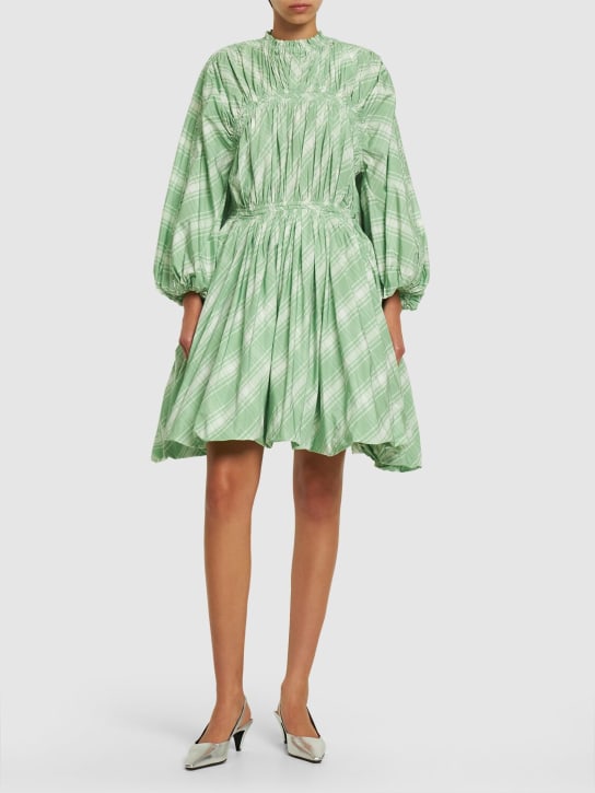 Jil Sander: Checked long sleeve mini dress - Green/White - women_1 | Luisa Via Roma