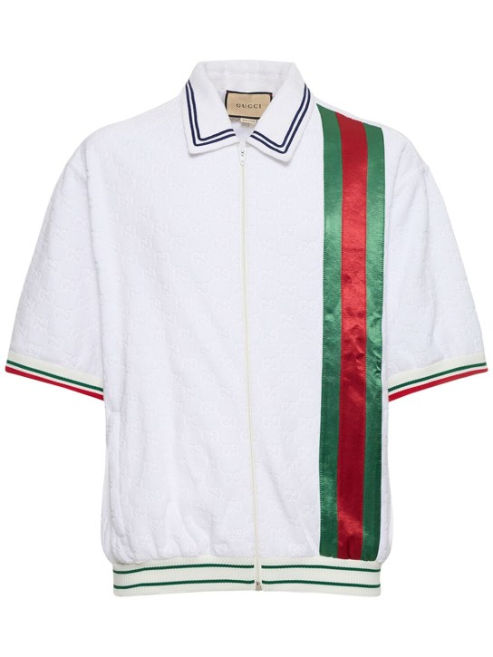 Gucci: GG sponge polo shirt w/ Web detail - White/Multi - men_0 | Luisa Via Roma