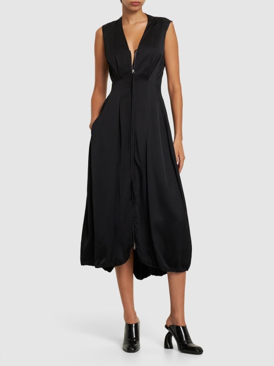 Jil Sander: Viscose & silk sleeveless midi dress - Siyah - women_1 | Luisa Via Roma