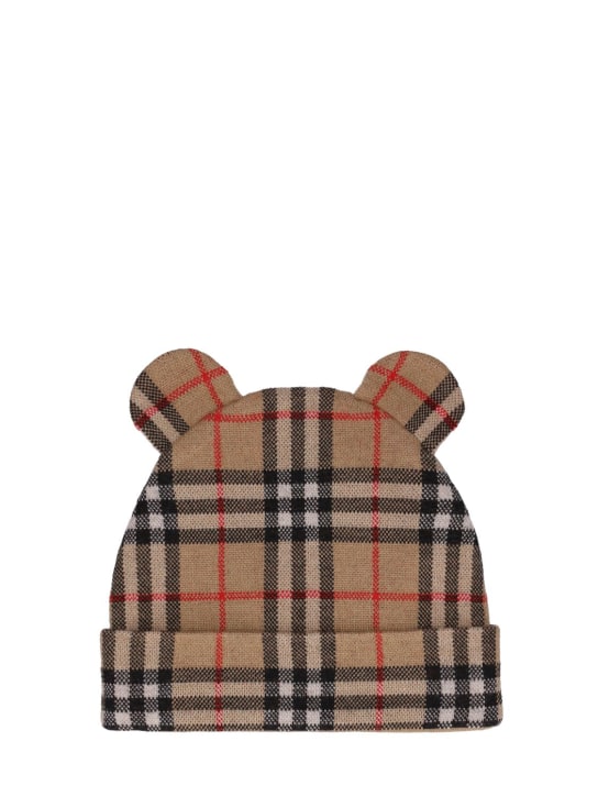 Burberry: Bonnet en laine intarsia à carreaux avec oreilles - Beige - kids-girls_0 | Luisa Via Roma