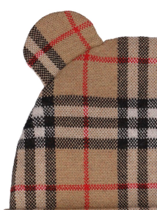 Burberry: Bonnet en laine intarsia à carreaux avec oreilles - Beige - kids-boys_1 | Luisa Via Roma