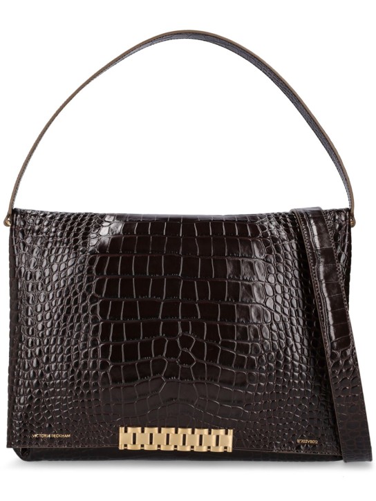 Victoria Beckham: Jumbo chain embossed leather bag - Chocolate - women_0 | Luisa Via Roma