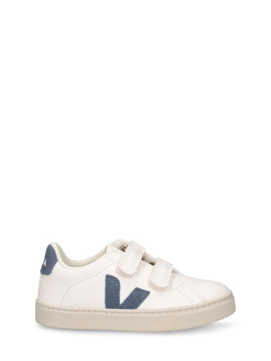 Veja: Esplar chrome-free leather strap sneaker - White/Blue - kids-boys_0 | Luisa Via Roma