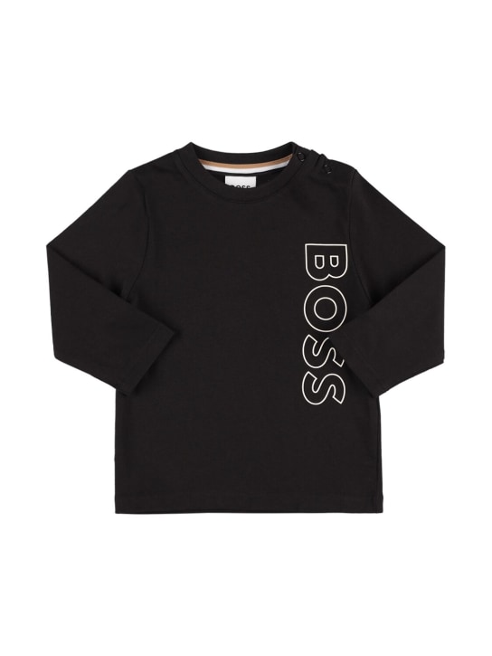 Boss: Rubberized logo cotton jersey t-shirt - kids-boys_0 | Luisa Via Roma