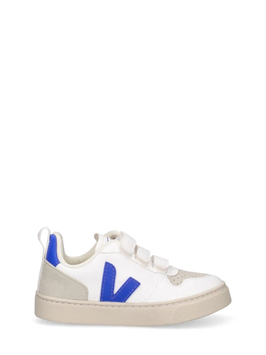 Veja: V-10 chrome-free leather strap sneakers - Weiß/Blau - kids-boys_0 | Luisa Via Roma