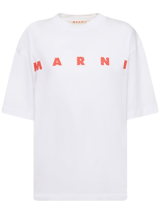Marni: T-shirt in jersey con stampa logo - women_0 | Luisa Via Roma