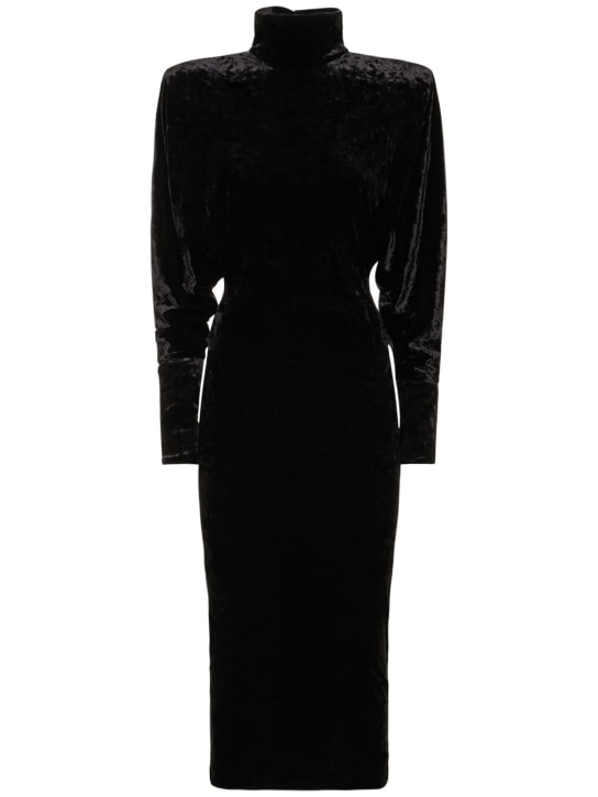 Long sleeve velvet turtleneck midi dress - Women