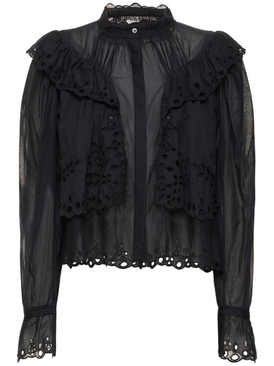 Marant Etoile: Kelmon 러플드 코튼 셔츠 - 블랙 - women_0 | Luisa Via Roma