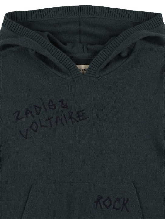 Zadig&Voltaire: Embroidered wool blend knit sweater - Military Green - kids-boys_1 | Luisa Via Roma