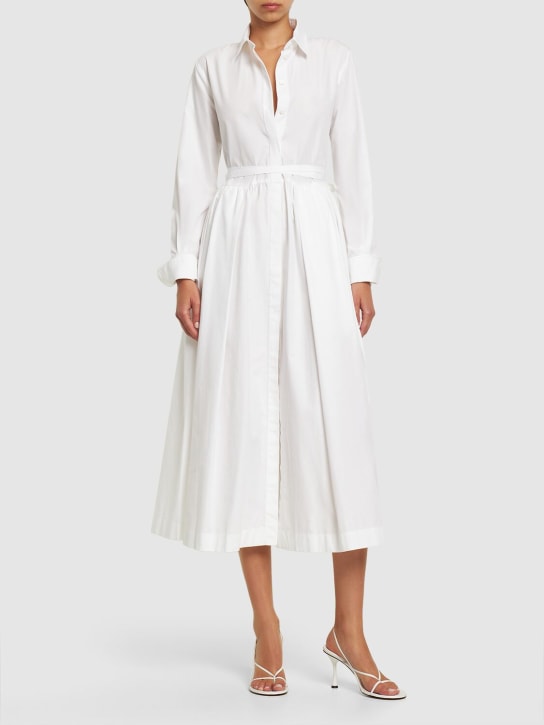 Patou: Poplin pleated shirt midi dress w/ lace - Beyaz - women_1 | Luisa Via Roma