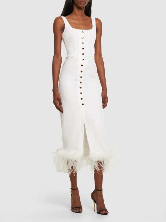 Alessandra Rich: Velvet midi dress w/ feathers - White - women_1 | Luisa Via Roma