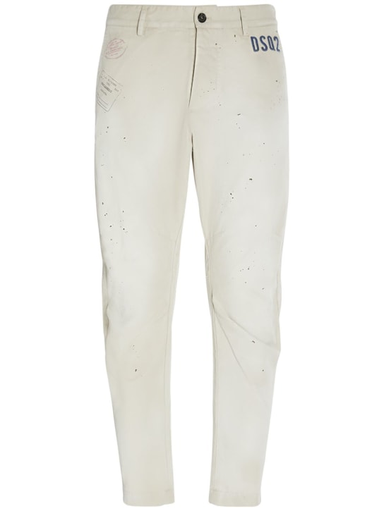 Dsquared2: Pantaloni in cotone con logo - Beige - men_0 | Luisa Via Roma