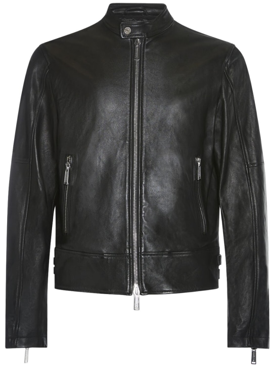 Dsquared2: Biker leather zip jacket - men_0 | Luisa Via Roma