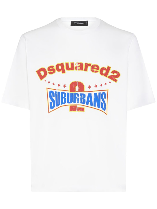 Dsquared2: Logo printed cotton t-shirt - White - men_0 | Luisa Via Roma