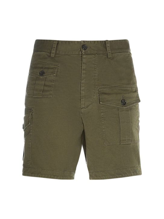 Dsquared2: Shorts de algodón stretch - Verde Militar - men_0 | Luisa Via Roma