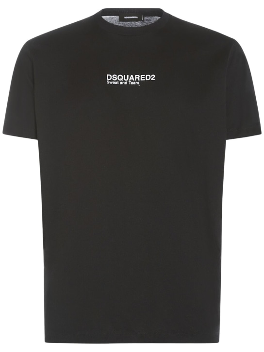 Dsquared2: Logo printed cotton jersey t-shirt - Siyah - men_0 | Luisa Via Roma